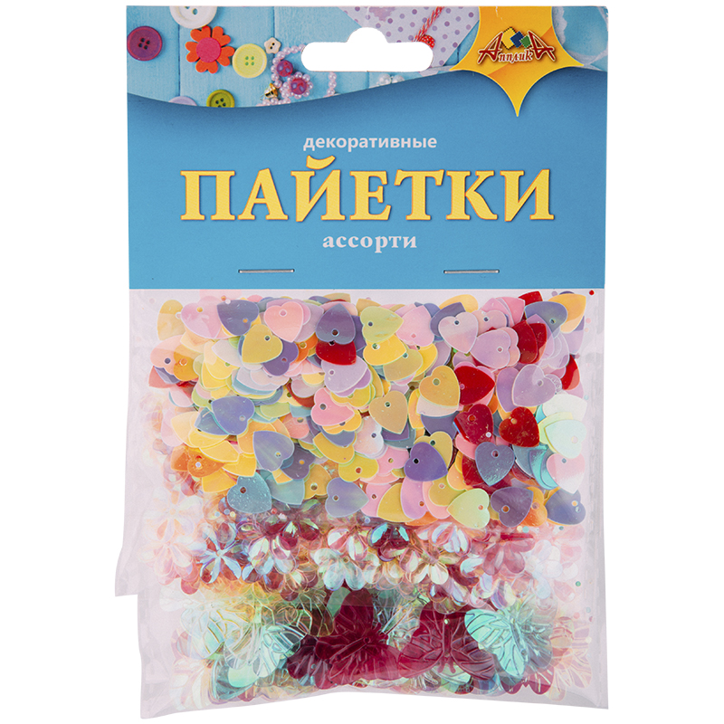 Материал декоративный Апплика "Пайетки", ассорти, 3 вида