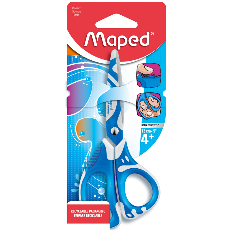 Ножницы детские Maped "Zenoa Fit", 13см, прорезиненные ручки, асимметричные, блистер