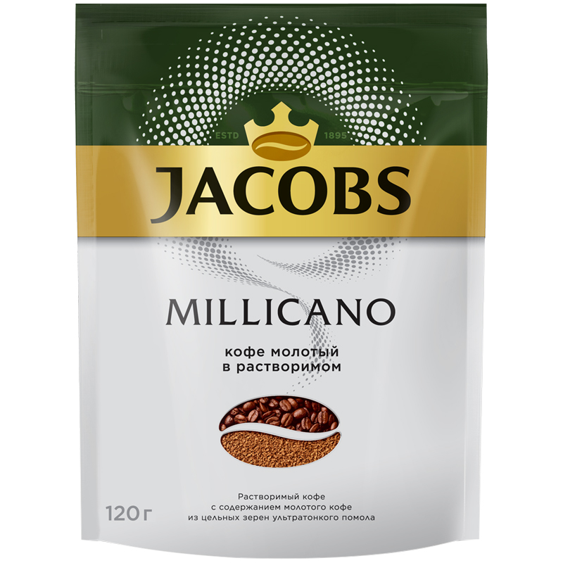Кофе растворимый Jacobs "Monarch "Millicano", сублимированный, с молотым, мягкая упаковка, 120г