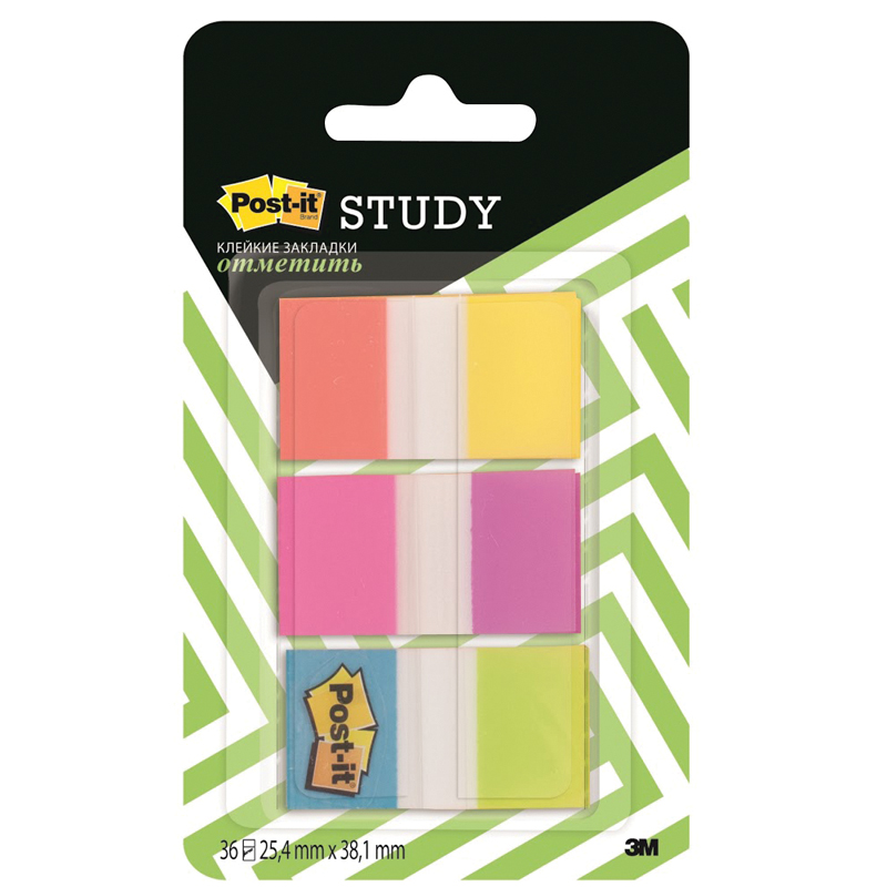 Флажки-закладки Post-it "Study", 25*38мм, 10л*6 цветов, блистер