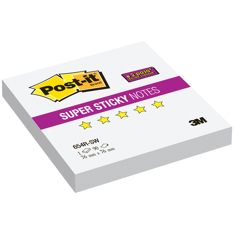 Самоклеящийся блок Post-it "Super Sticky", 76*76мм, 90л, белый