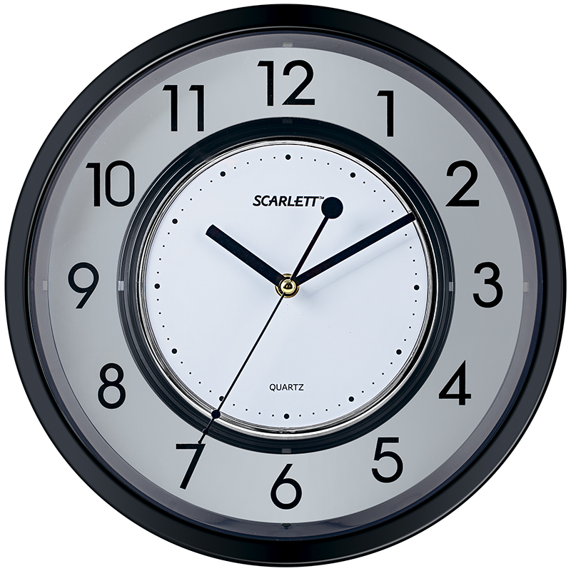 Часы настенные ход плавный, офисные Scarlett SC-55G, круглые, 31,1*31,1*4,3, бел/черн. рамка