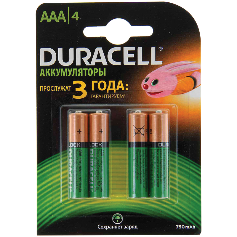 Аккумулятор Duracell AAA (HR03) 750mAh 4BL