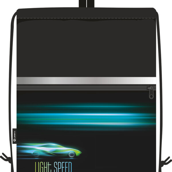 Сумка для сменной обуви Lamark Light speed/Скорость света, 33х42 см, на шнурке, карман на молнии, полноцв. печать на кармане, светоотр. лента, ручка-петля