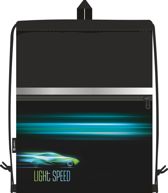 Сумка для сменной обуви Lamark Light speed/Скорость света, 33х42 см, на шнурке, карман на молнии, полноцв. печать на кармане, светоотр. лента, ручка-петля