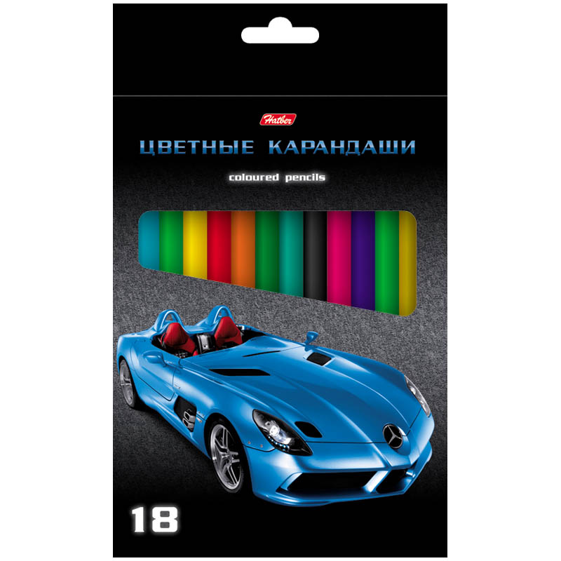 Карандаши "Машинки" 18цв., заточен., картон. уп., европодвес