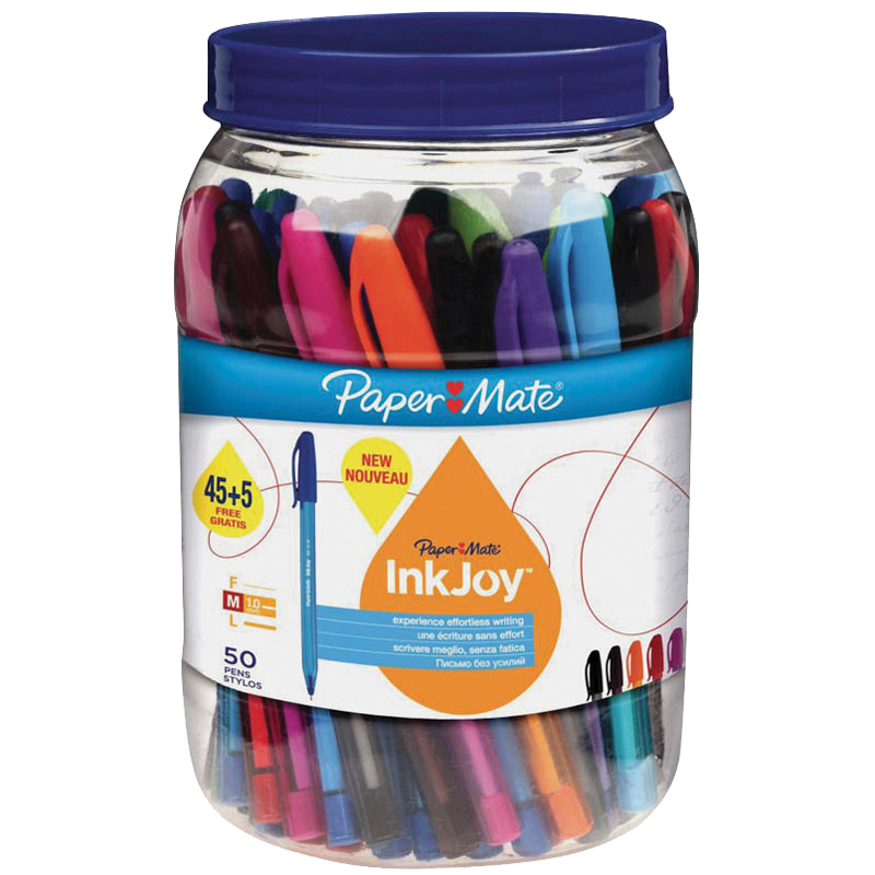 Ручка шариковая Paper Mate "InkJoy 100" ассорти, 1,0мм, трехгран., пластиковая банка