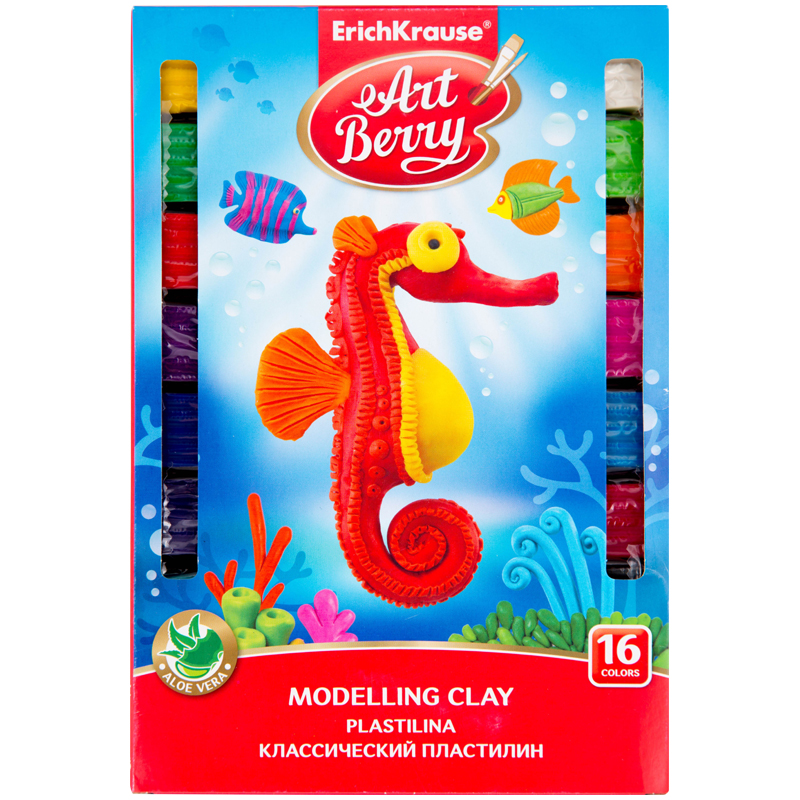 Пластилин ArtBerry классический, 16 цветов, 288г, со стеком, с алоэ вера, картон