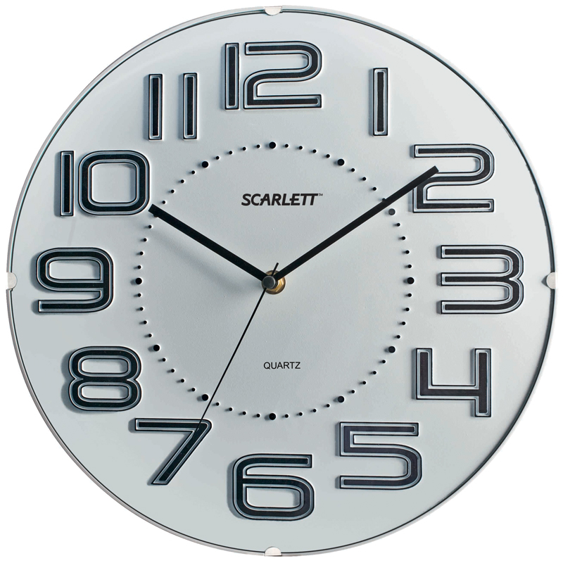 Часы настенные ход плавный, Scarlett SC-55O, круглые, 32*32*5,1, белая рамка