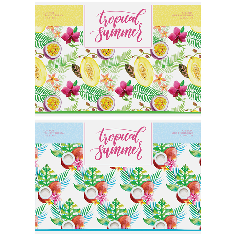 Альбом для рисования 40л., А4, на скрепке ArtSpace "Цветы. Tropical floral"