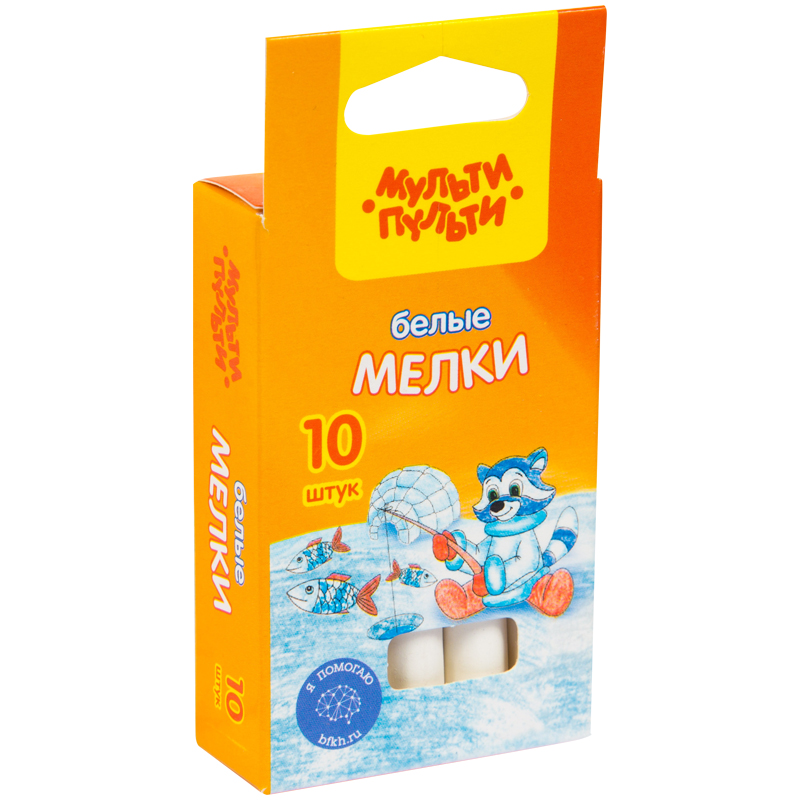 Мелки белые Мульти-Пульти "Енот на Северном полюсе", 10шт., круглые, картон. коробка, европод.