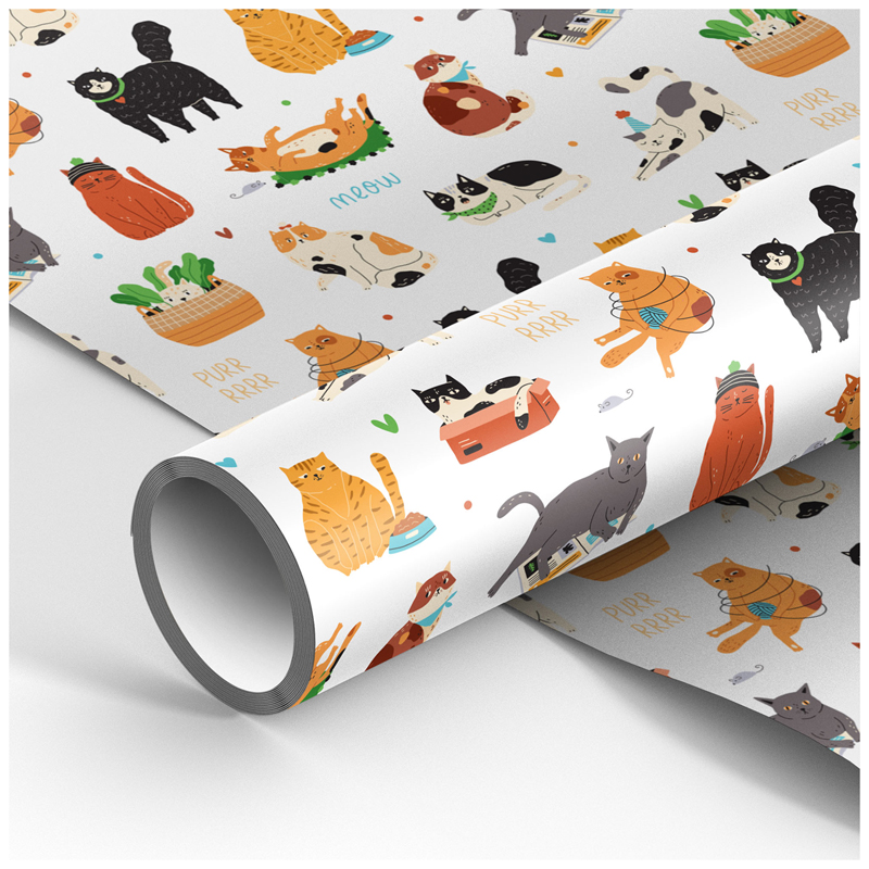 Упаковочная бумага глянц. 70*100см, MESHU "World of Cats", 90г/м2
