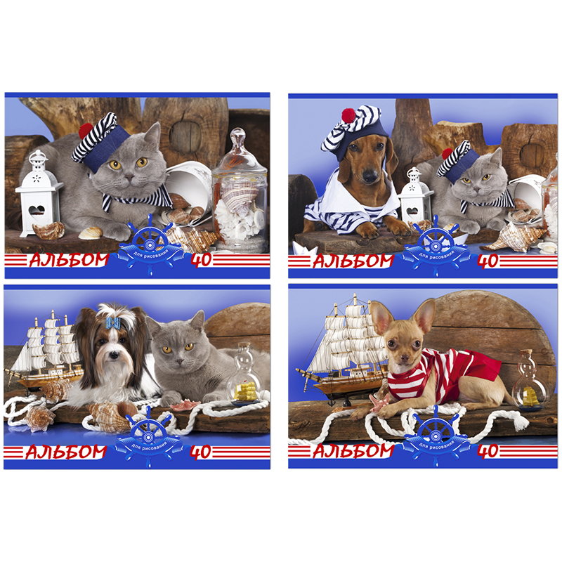 Альбом для рисования 40л., А4, на скрепке BG "Морская команда"