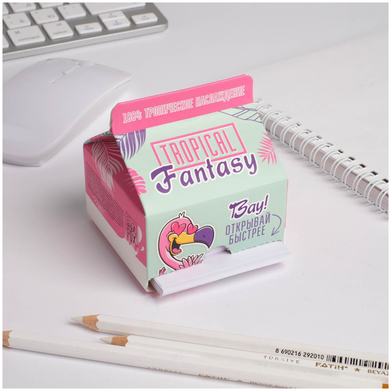 Блок для записи ArtFox "Tropical Paradise", 7*7*8см, 150л., картонный бокс, белый