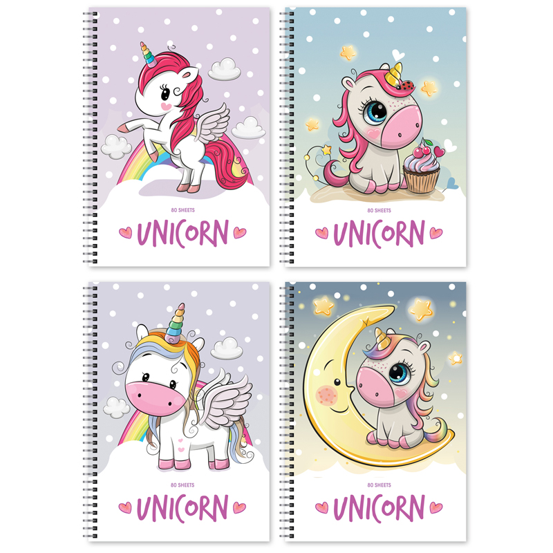 Записная книжка А6 80л. на гребне BG "Unicorn", твердая обложка, матовая ламинация