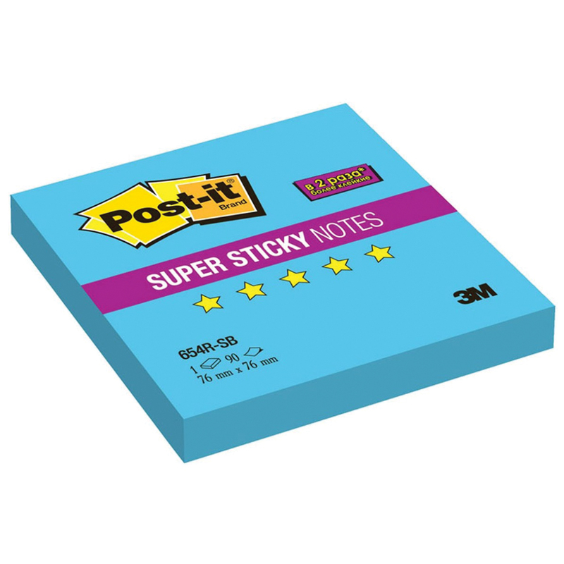 Самоклеящийся блок Post-it "Super Sticky", 76*76мм, 90л, голубой неон