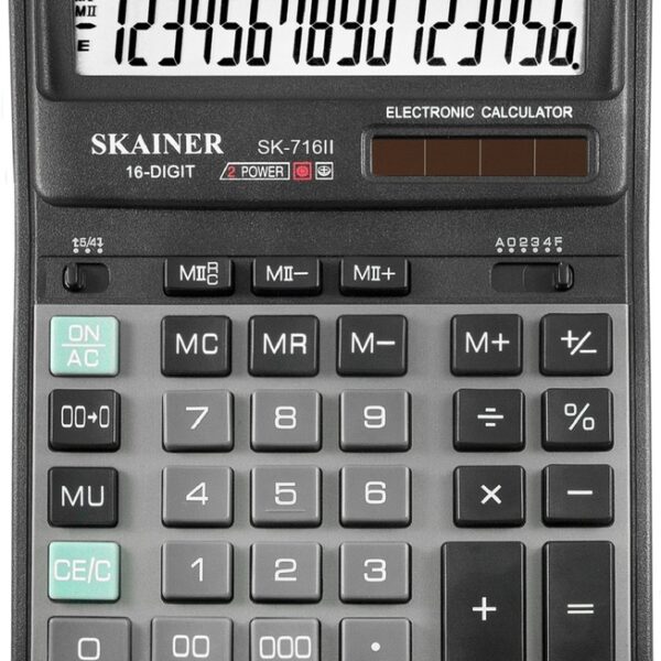 Калькулятор настольный Skainer SK-716II, большой (158х203 мм), 16 разрядов, двойное питание, черный