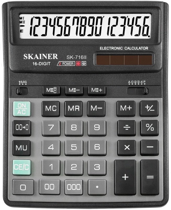 c60ed5e1-1f32-11e7-82a6-000c29290bcc_1 Калькулятор настольный Skainer SK-716II, большой (158х203 мм), 16 разрядов, двойное питание, черный — изображение 1