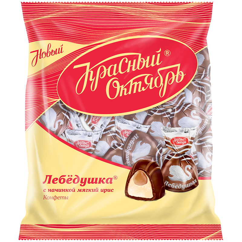Шоколадные конфеты Красный Октябрь "Лебедушка" с начинкой мягкий ирис, 250г, пакет