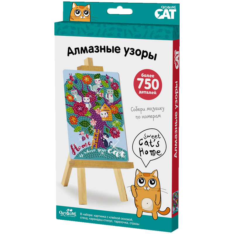 Аппликация из алмазной мозаики Origami "Алмазные узоры. Sweet cat’s home"