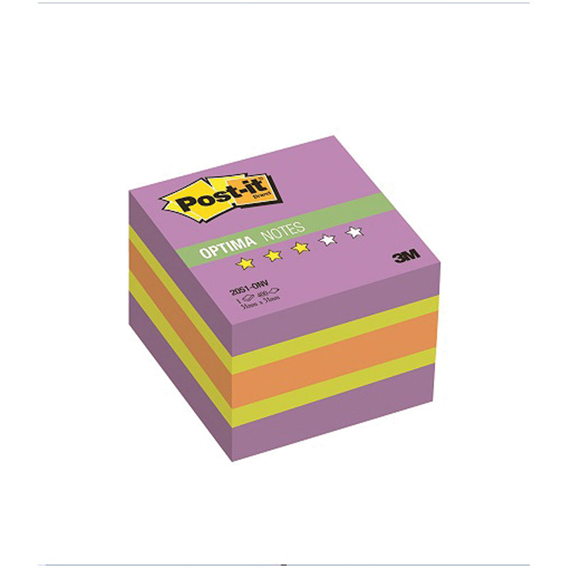 Самоклеящийся блок Post-it Original "Зима", 51*51мм, 400л, 3 цвета/фиолетовая неоновая радуга