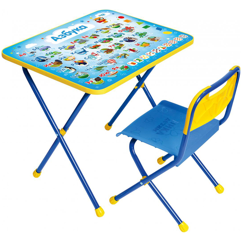 Набор складной мебели (стол + стул) Nika kids КП/9 "Азбука", ламинир. столешница, сиденье пластик, синий/желтый
