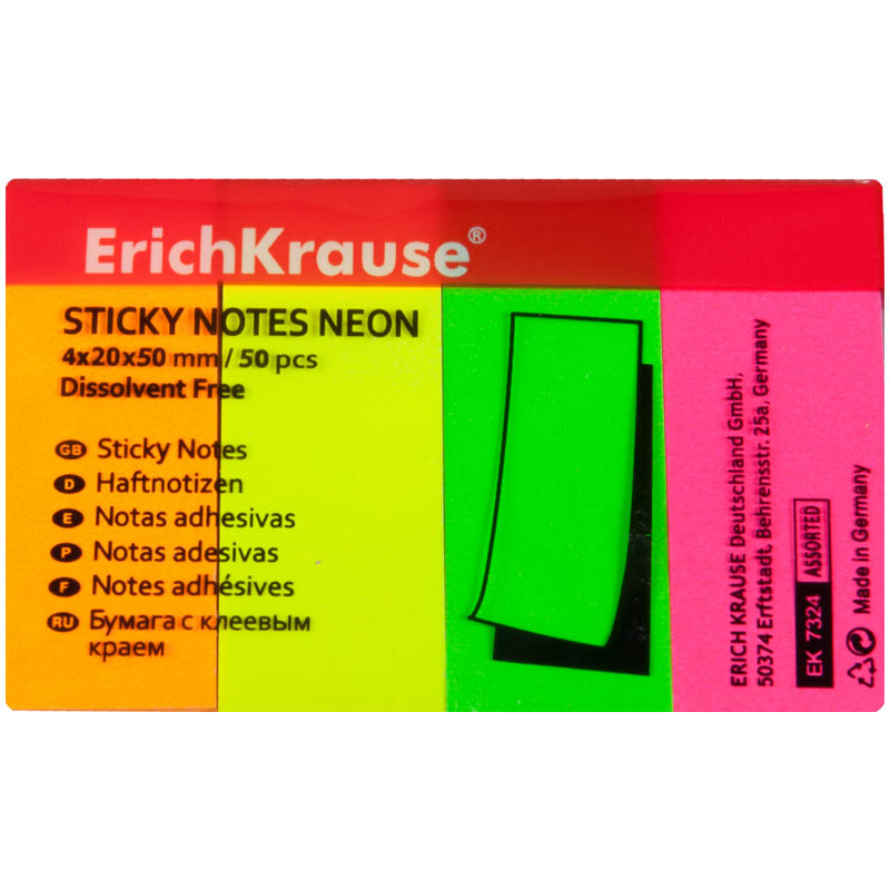 Флажки-закладки Erich Krause, 50*20мм, 50л*4 неоновых цвета, европодвес
