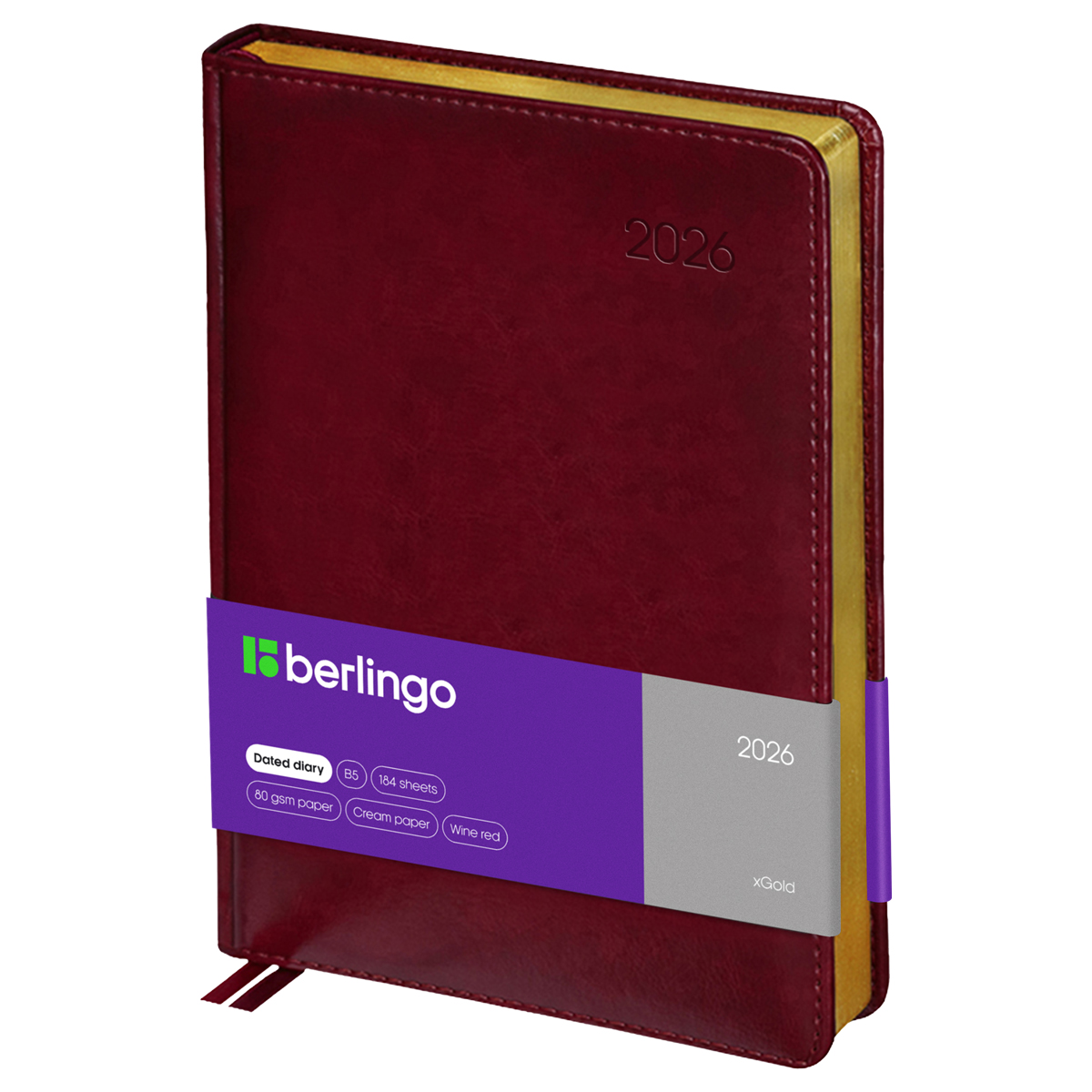 Ежедневник датированный 2026г., А4-(В5), 184л., кожзам, Berlingo "xGold", зол. срез, бордовый
