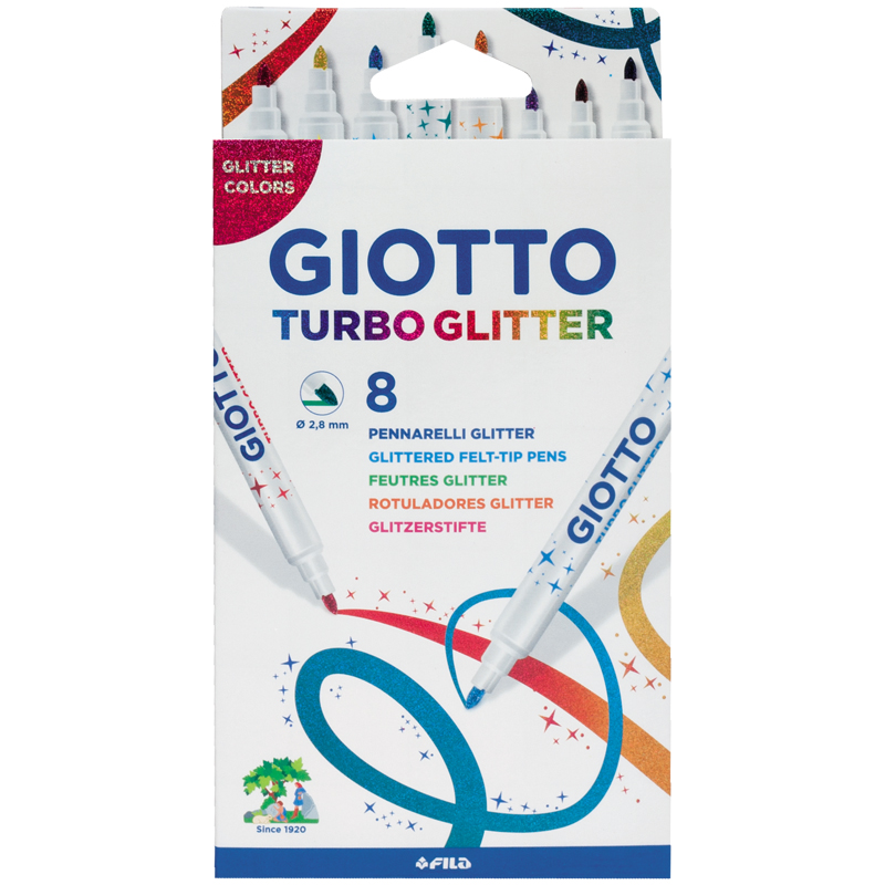 Фломастеры с блестками Giotto "Turbo Glitter", 08цв., смываемые, картон, европодвес