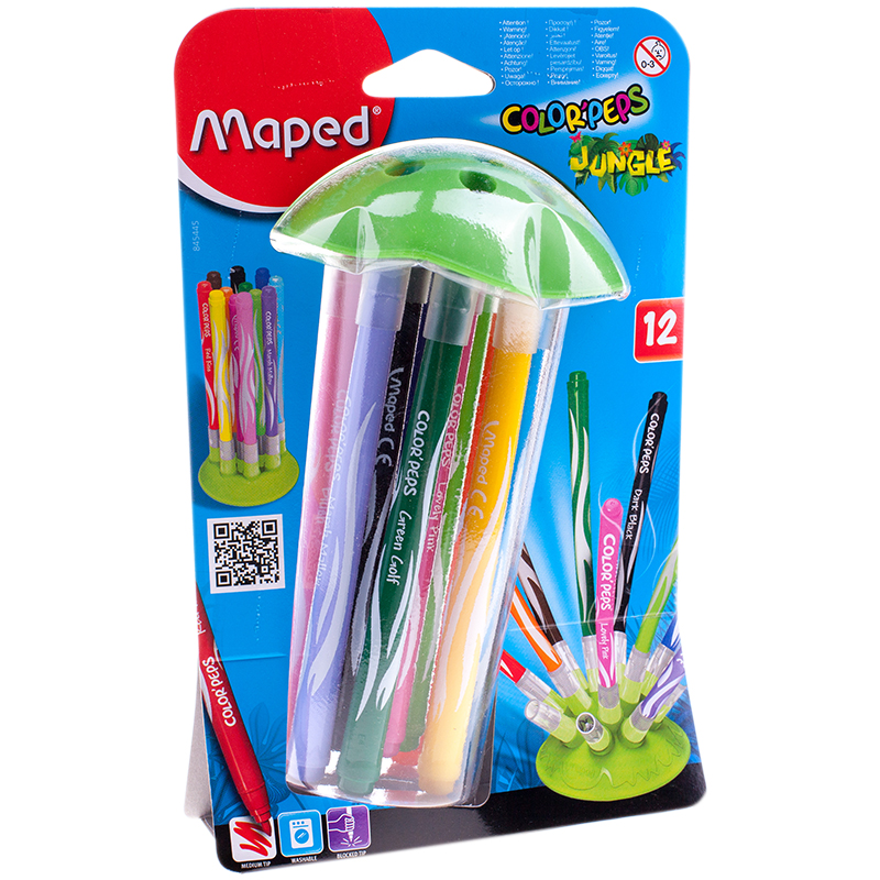 Фломастеры Maped "Jungle Innovation", 12цв, на подставке, блистер