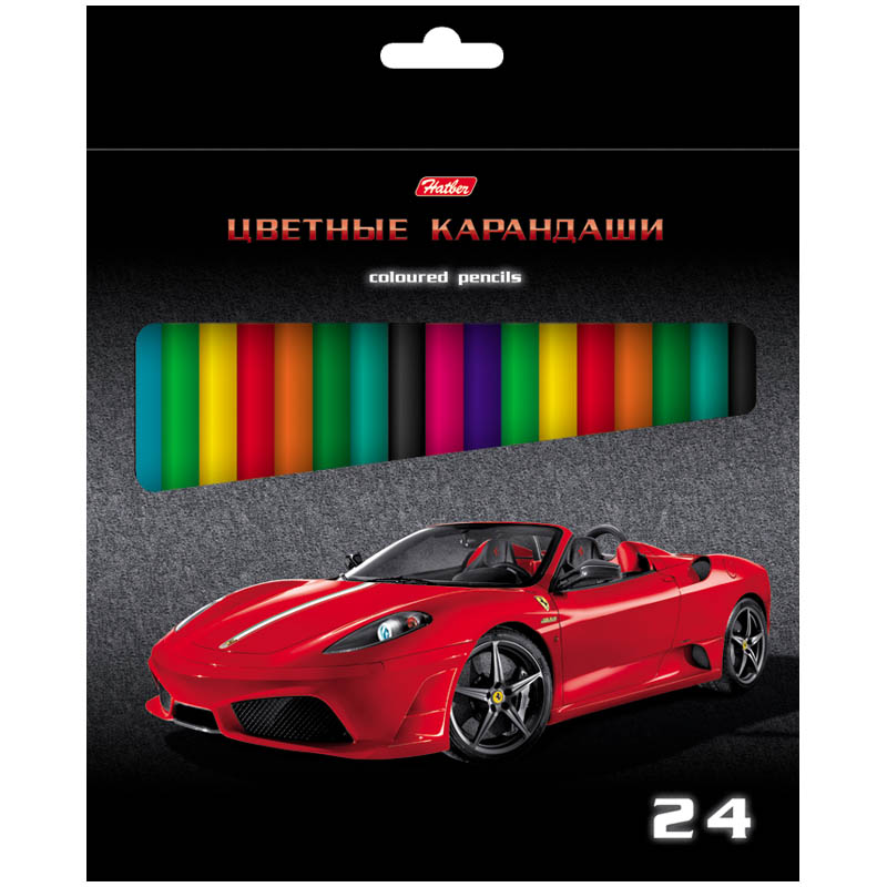 Карандаши Hatber "Машинки", 24цв, заточен., картон, европодвес