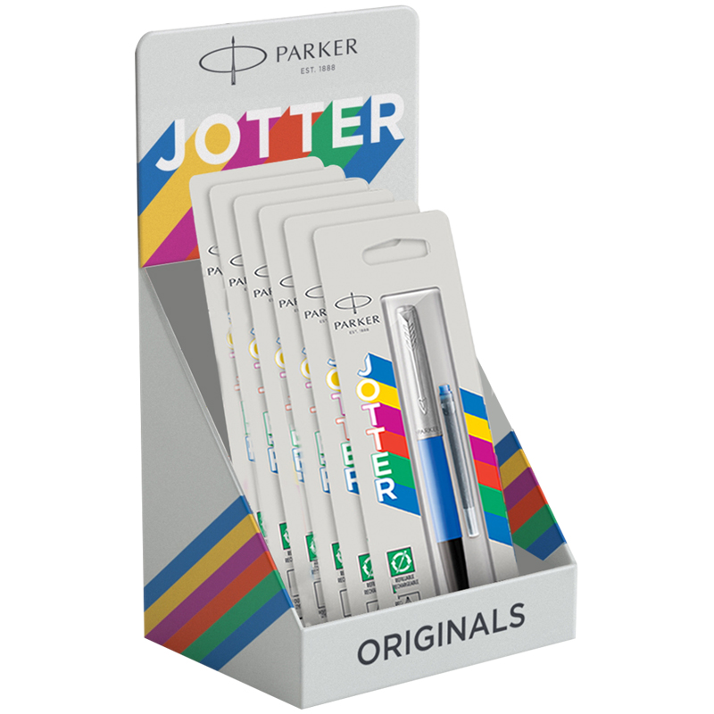 Ручка шариковая Parker "Jotter", синяя, 1,0 мм, пластик. корп., ассорти, 4шт+2, карт. дисплей