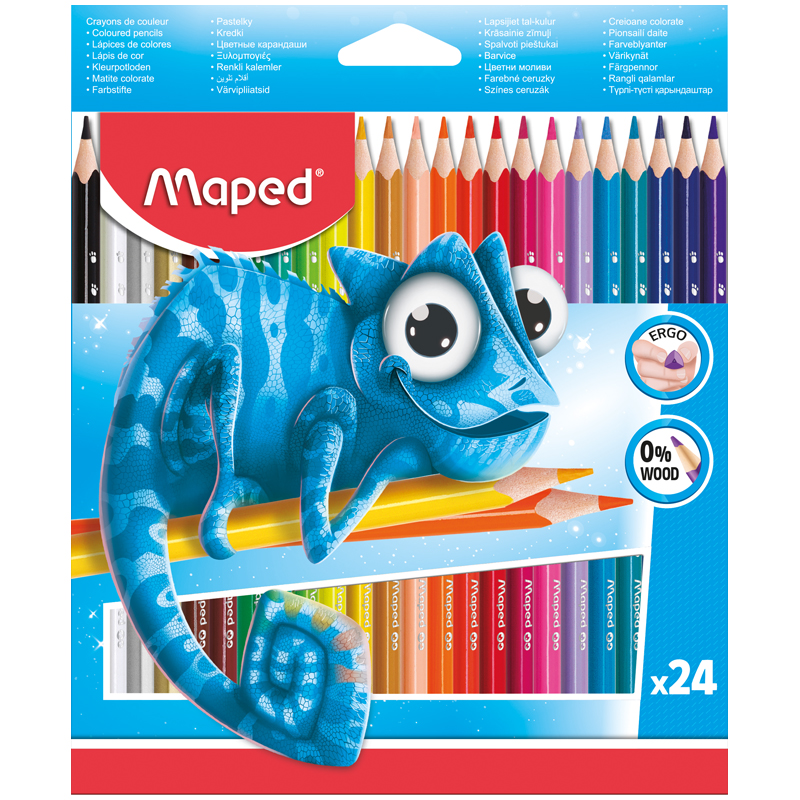 Карандаши цветные пластиковые Maped 24цв., трехгран., заточен., картон, европодвес