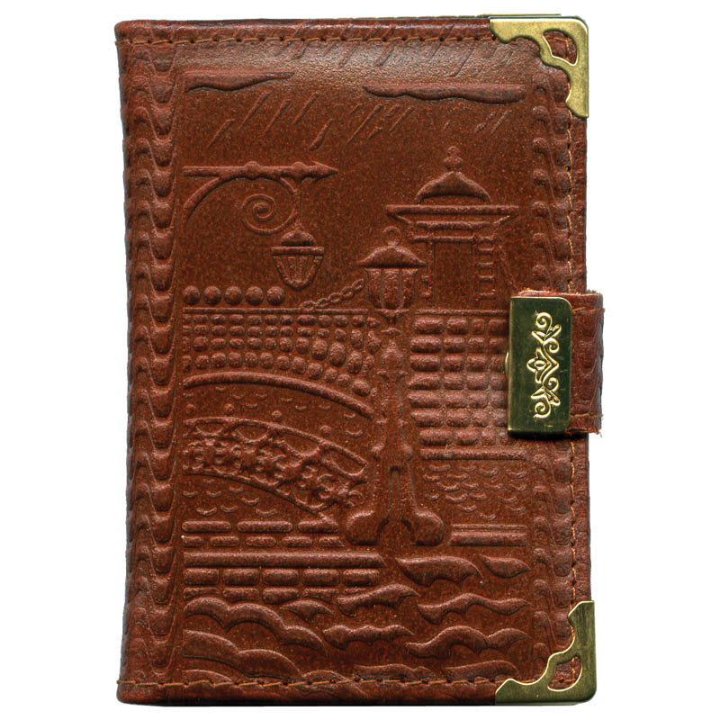 Алфавитная книга 75*105мм, 64л., кожа, коричневая, с кнопкой (мет. углы)