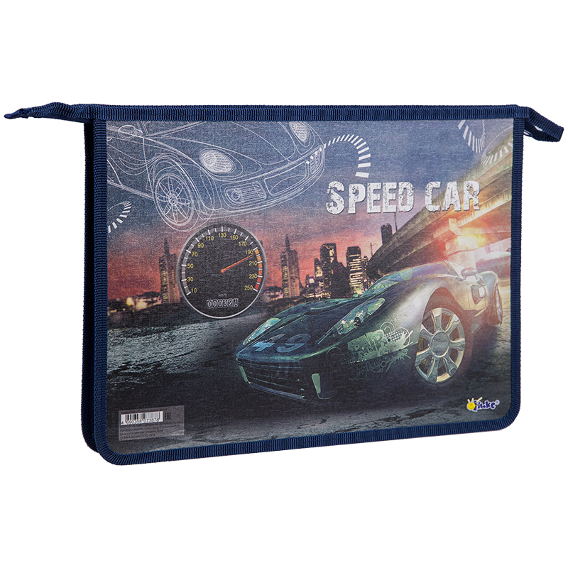 Папка для тетрадей 1 отделение, А4, Оникс "Drive car серый", пластик, на молнии