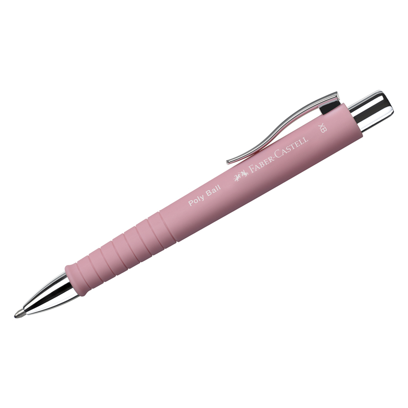 Ручка шариковая автоматическая Faber-Castell "Poly Ball XB" синяя, 1,4мм, софт-тач, трехгран., светло-розовый корпус