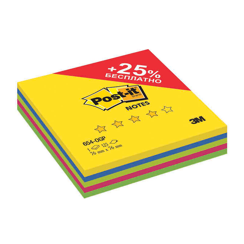 Самоклеящийся блок Post-it Original "Весна Плюс", 76*76мм, 5 цветов*25л