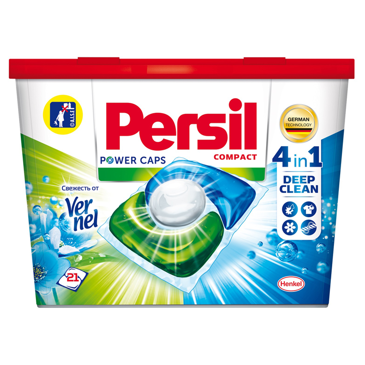Капсулы для машинной стирки Persil "Power caps. Свежесть от вернель", 4в1, 21шт*15г