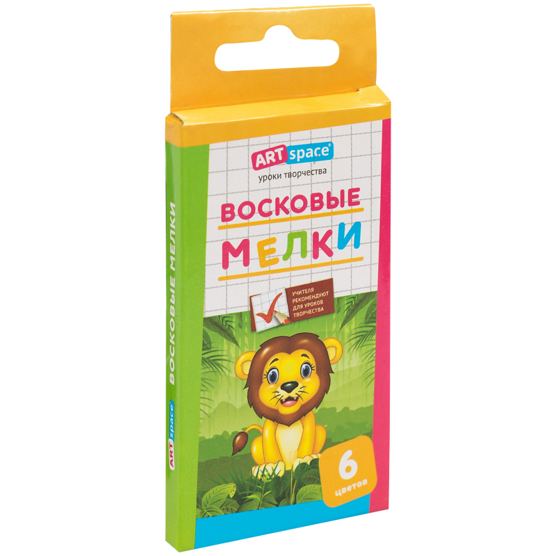 Мелки восковые ArtSpace "Зверята", 06цв., круглые, картон, европодвес
