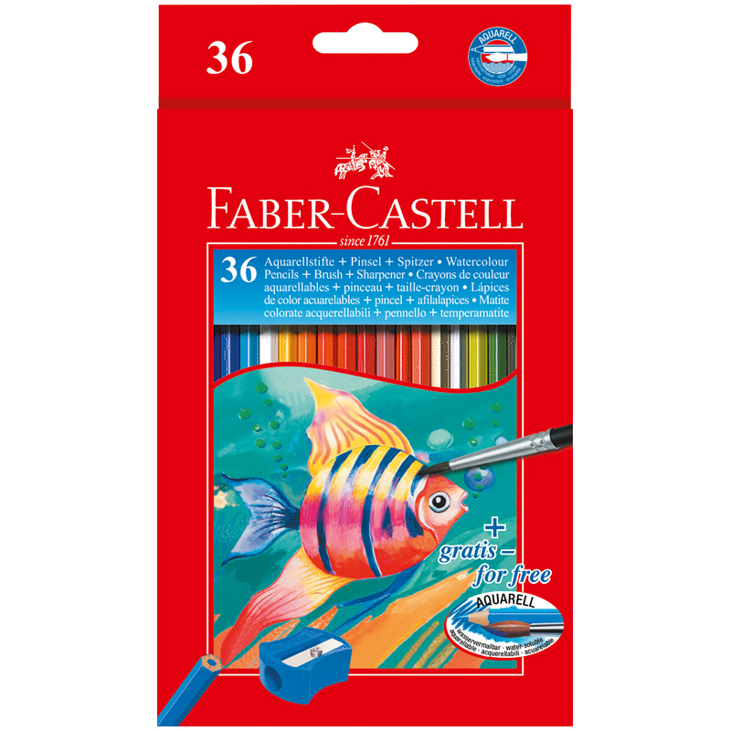 Карандаши акварельные Faber-Castell, 36цв+кисть, картон, европодвес