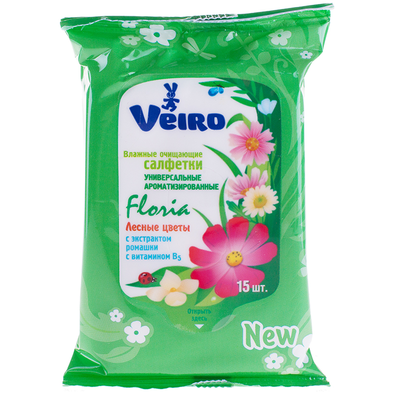 Салфетки влажные Veiro "Floria", 15*20см, 15шт., аромат лесных цветов