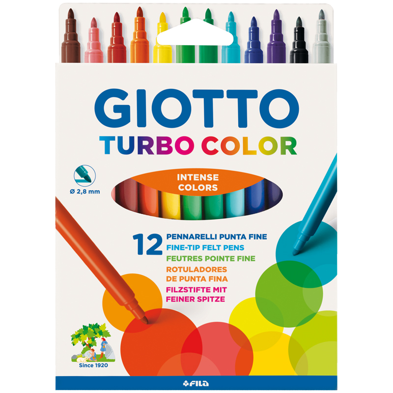 Фломастеры Giotto "Turbo Color", 12цв., смываемые, картон, европодвес