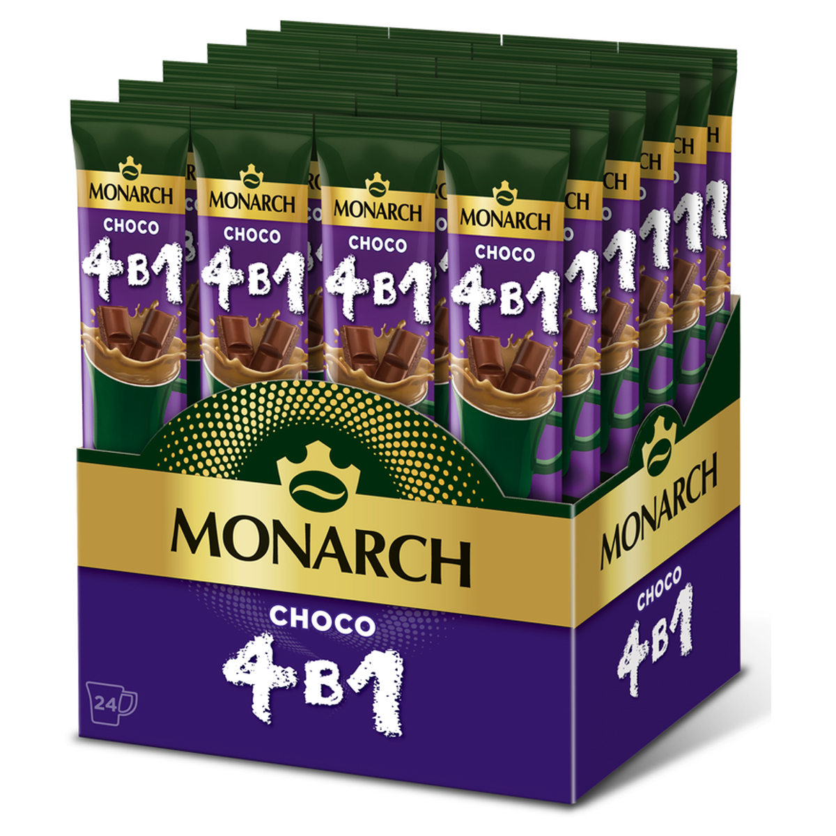 Кофе растворимый Monarch "Choco", с какао-порошком, 4в1, порционный 24 пакетика*13,5г, картонная коробка