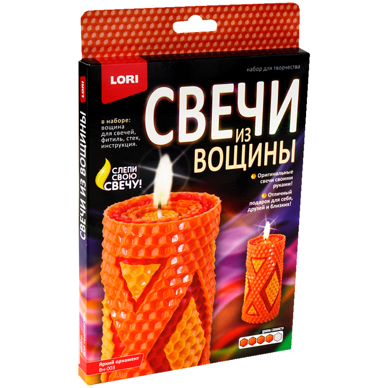 Набор для изготовления свечей Lori "Свечи из вощины. Яркий орнамент", картонная коробка