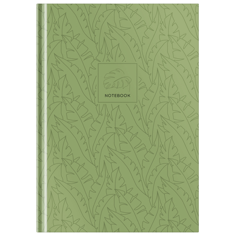 Бизнес-блокнот А5, 80л., OfficeSpace "Моноколор. Green leaves", матовая ламинация, выб. лак