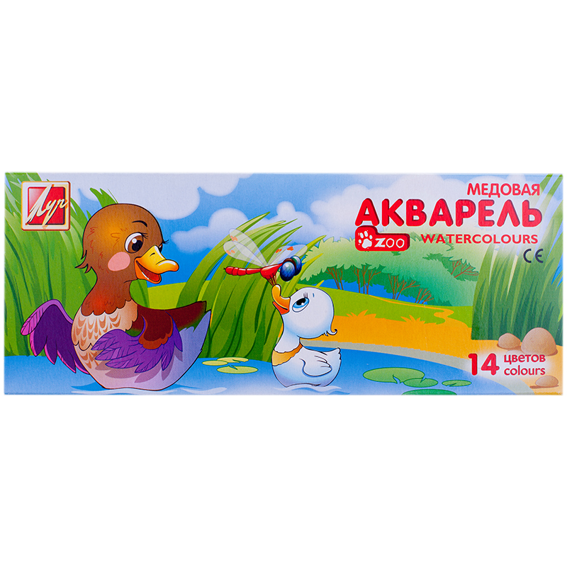 Акварель Луч "Zoo", медовая, 14 цветов, с кистью, картон
