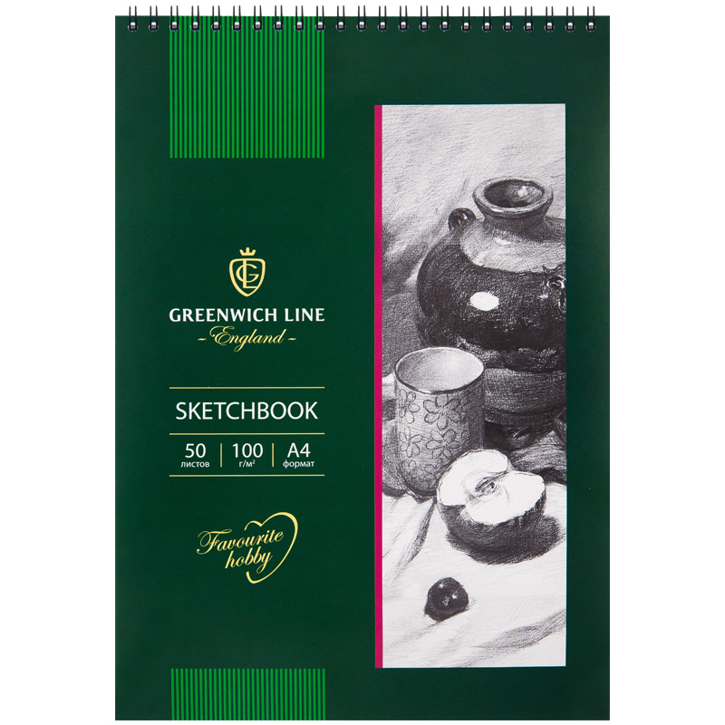 Скетчбук 50л. A4 на гребне Greenwich Line, 100г/м2