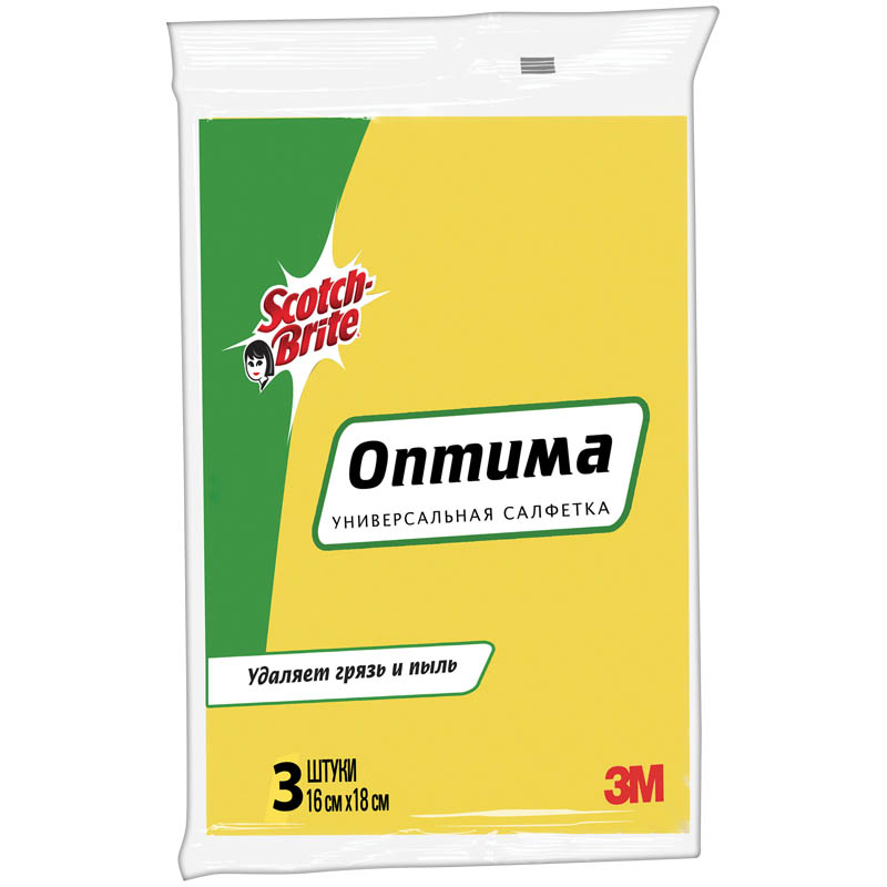 Салфетка для уборки Scotch-Brite "Оптима" универсальная, вискоза, 30*38см, 3шт.