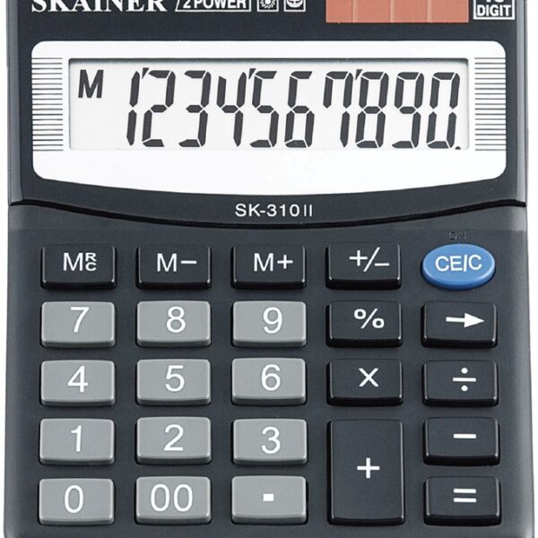 Калькулятор настольный Skainer SK-310II, малый (100x124 мм), 10 разрядов, двойное питание, черный
