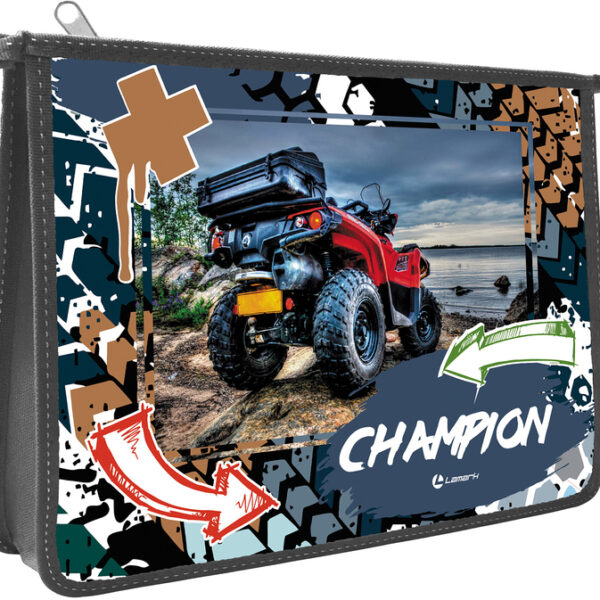 Папка для тетрадей Lamark Champion/Чемпион, А4, 1 отд., молния сверху, лам. картон с объемным тиснением, рисунок с двух сторон